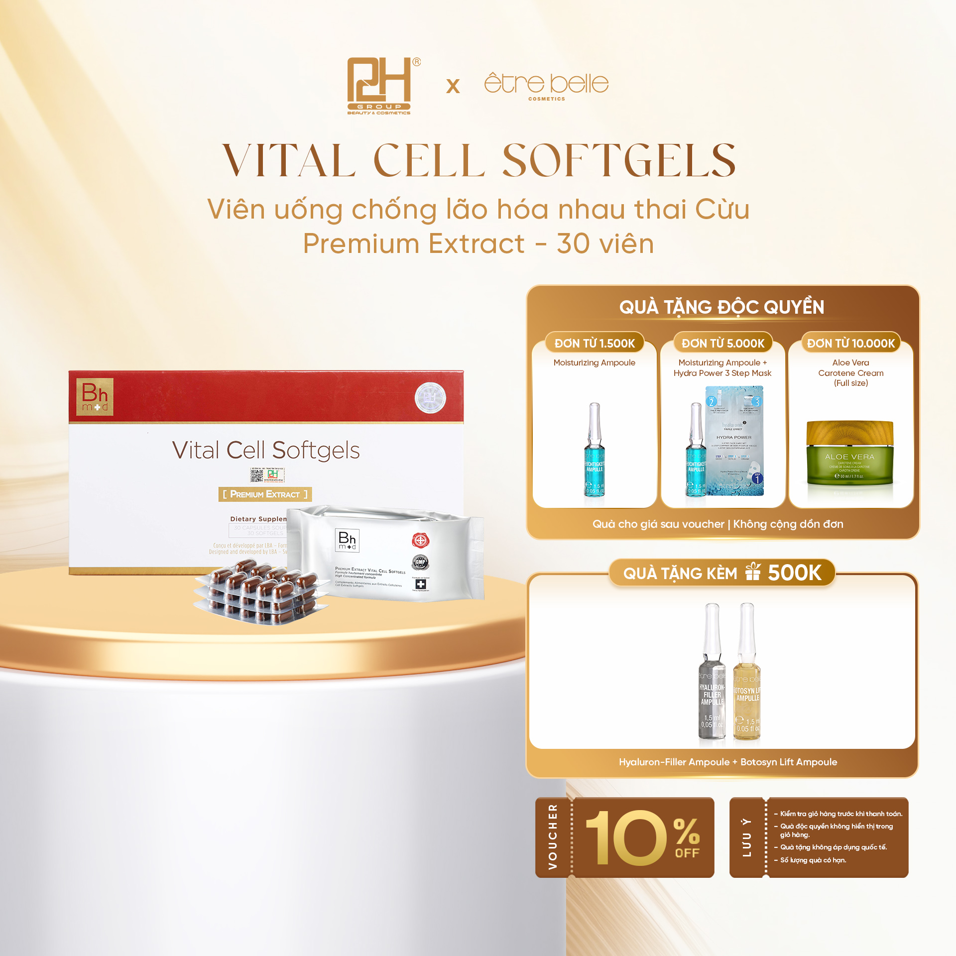 Vital Cell Softgels – Viên uống trắng da chống lão hóa Premium Extract